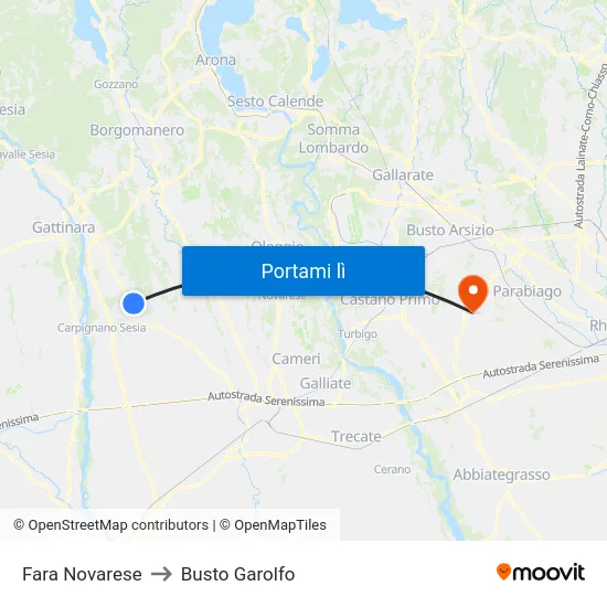 Fara Novarese to Busto Garolfo map