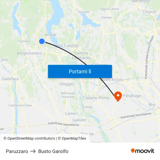 Paruzzaro to Busto Garolfo map