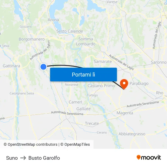 Suno to Busto Garolfo map