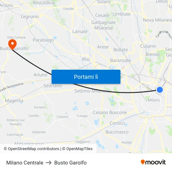 Milano Centrale to Busto Garolfo map