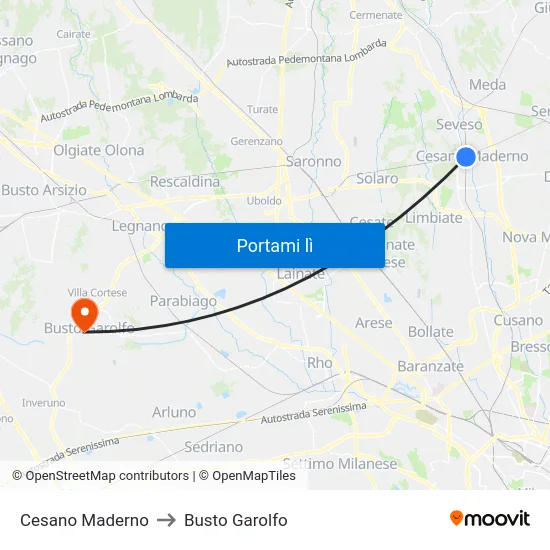 Cesano Maderno to Busto Garolfo map