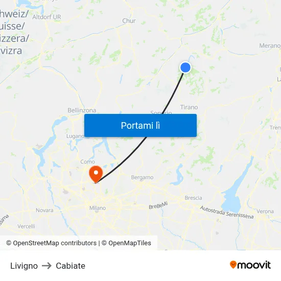 Livigno to Cabiate map