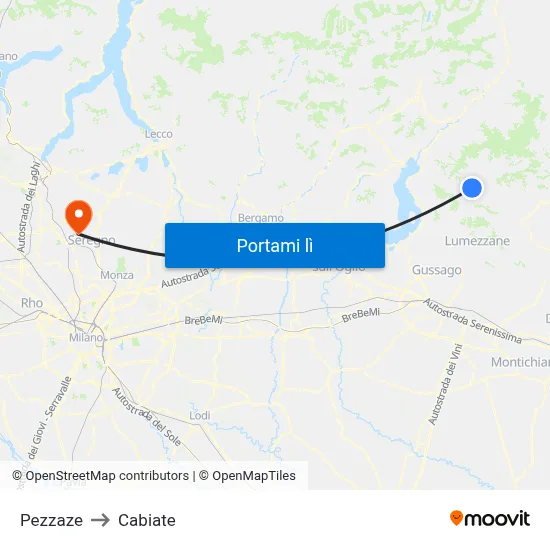 Pezzaze to Cabiate map