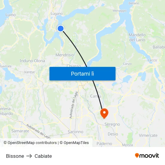 Bissone to Cabiate map