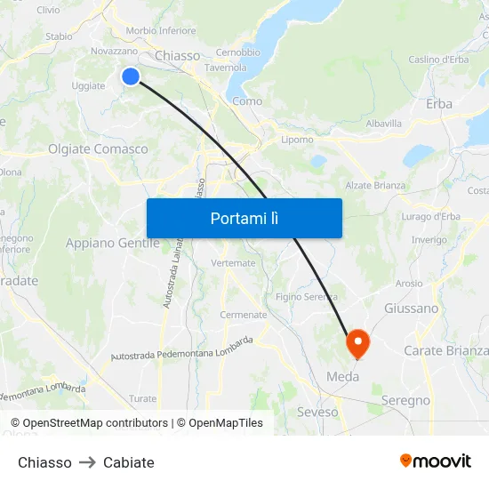 Chiasso to Cabiate map