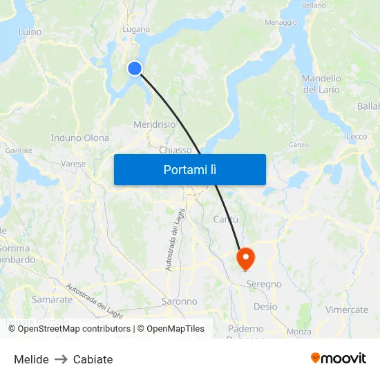 Melide to Cabiate map
