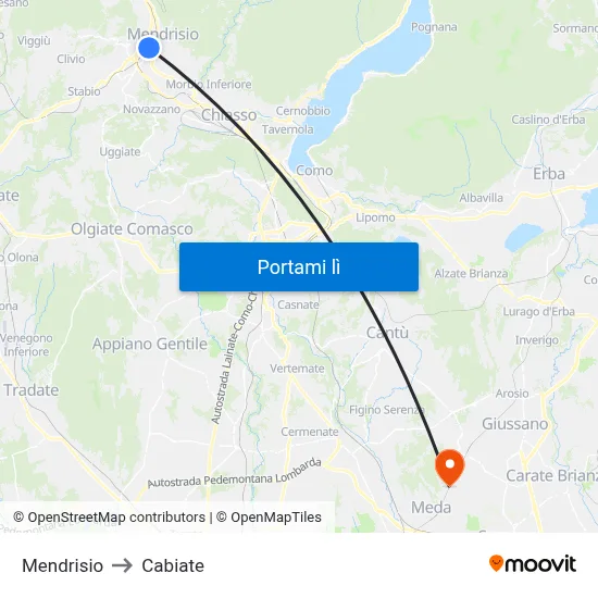 Mendrisio to Cabiate map