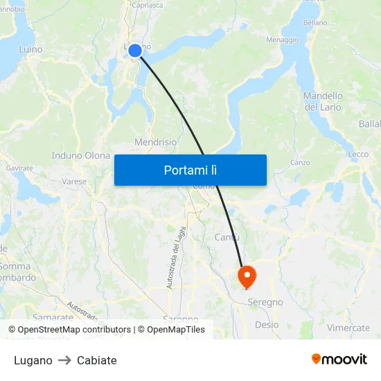 Lugano to Cabiate map
