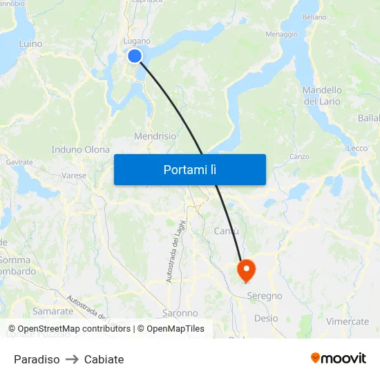 Paradiso to Cabiate map