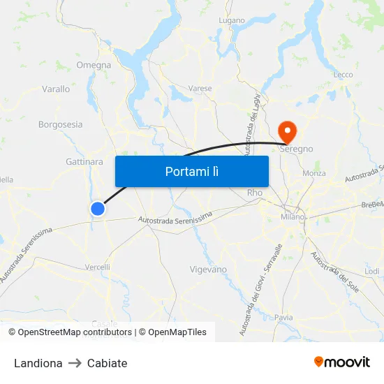 Landiona to Cabiate map
