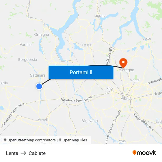 Lenta to Cabiate map