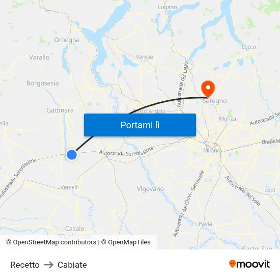 Recetto to Cabiate map
