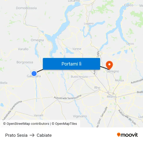 Prato Sesia to Cabiate map