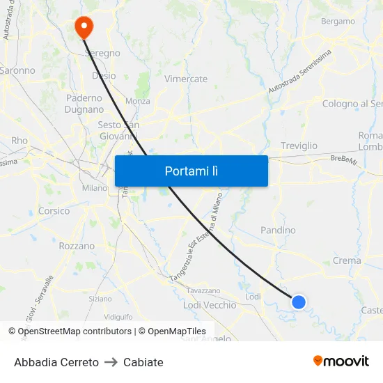 Abbadia Cerreto to Cabiate map