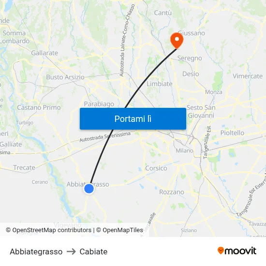 Abbiategrasso to Cabiate map