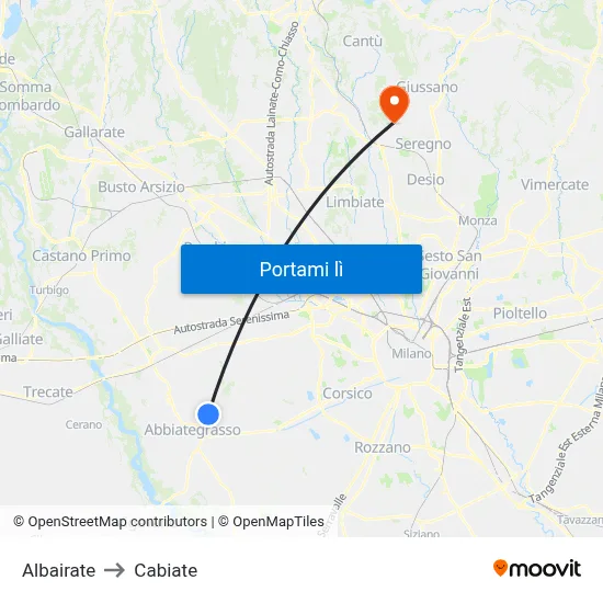 Albairate to Cabiate map