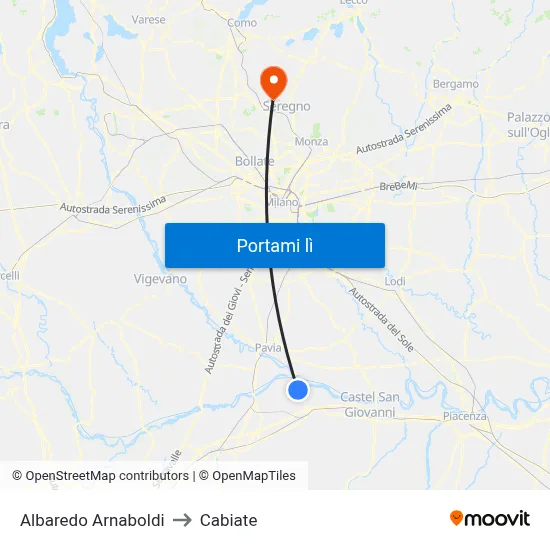 Albaredo Arnaboldi to Cabiate map