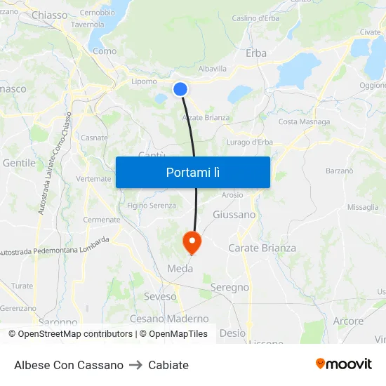 Albese Con Cassano to Cabiate map
