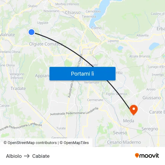 Albiolo to Cabiate map