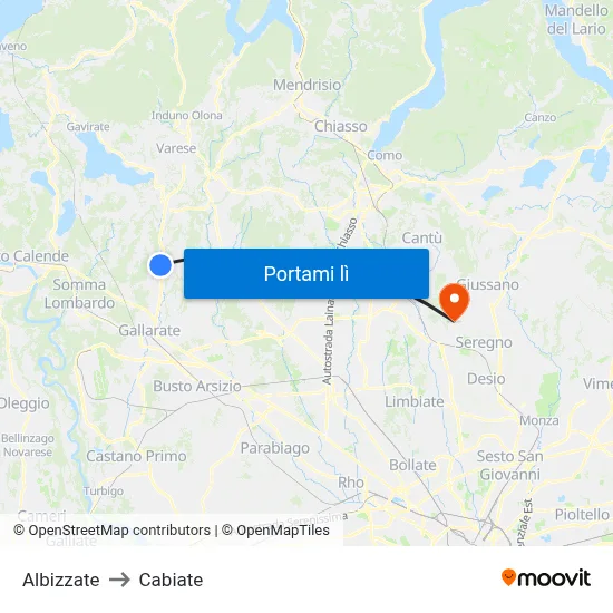 Albizzate to Cabiate map