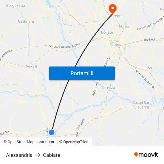 Alessandria to Cabiate map