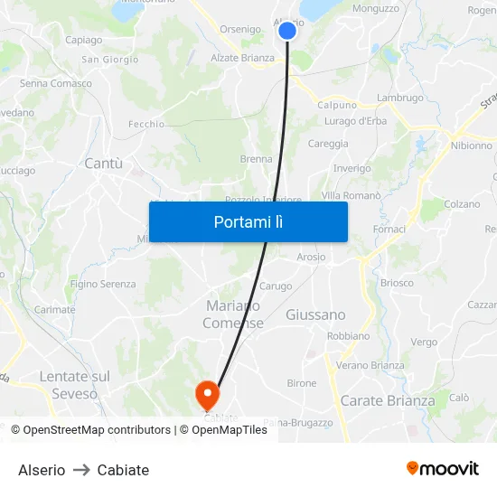 Alserio to Cabiate map