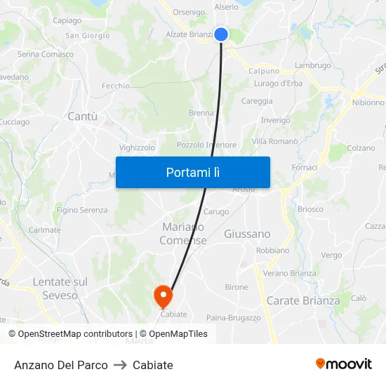 Anzano Del Parco to Cabiate map