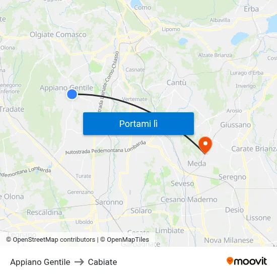 Appiano Gentile to Cabiate map