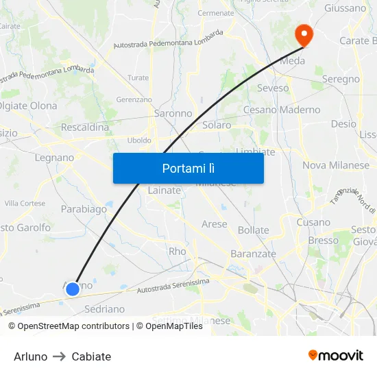 Arluno to Cabiate map