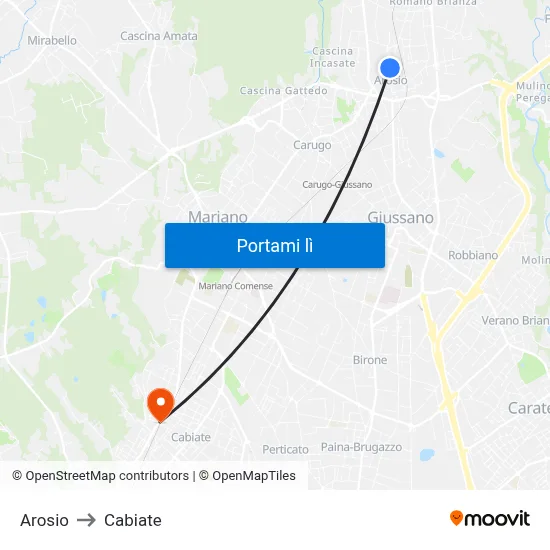 Arosio to Cabiate map