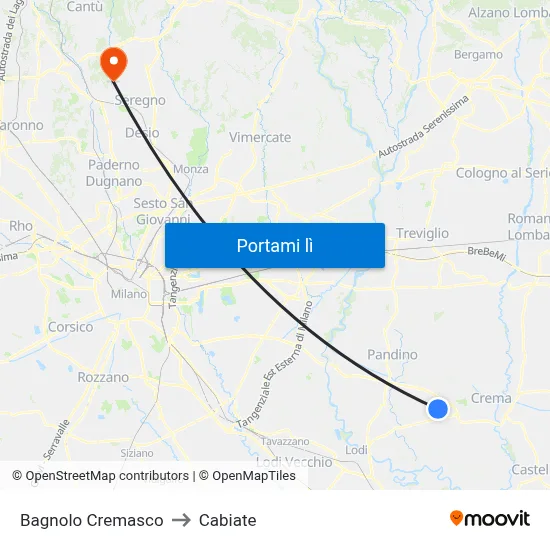 Bagnolo Cremasco to Cabiate map