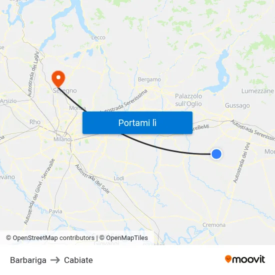 Barbariga to Cabiate map