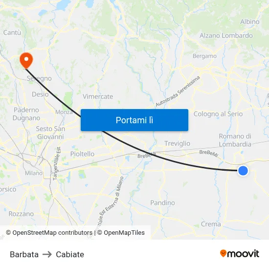 Barbata to Cabiate map