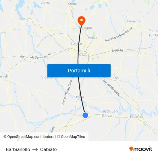 Barbianello to Cabiate map