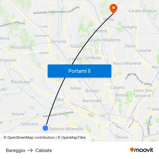 Bareggio to Cabiate map