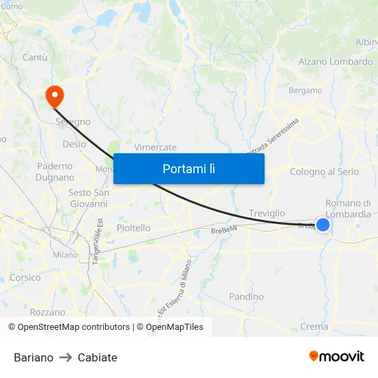 Bariano to Cabiate map
