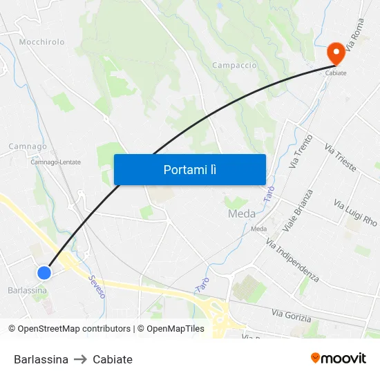 Barlassina to Cabiate map