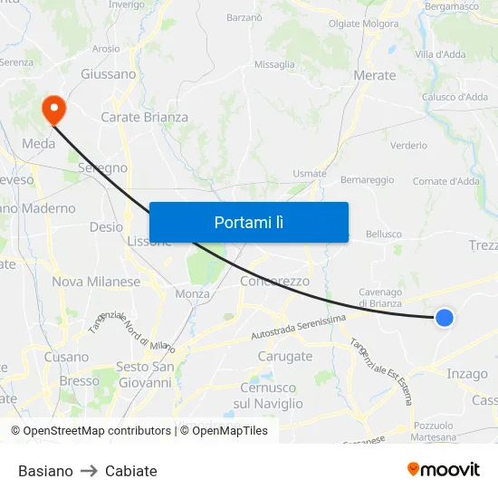 Basiano to Cabiate map