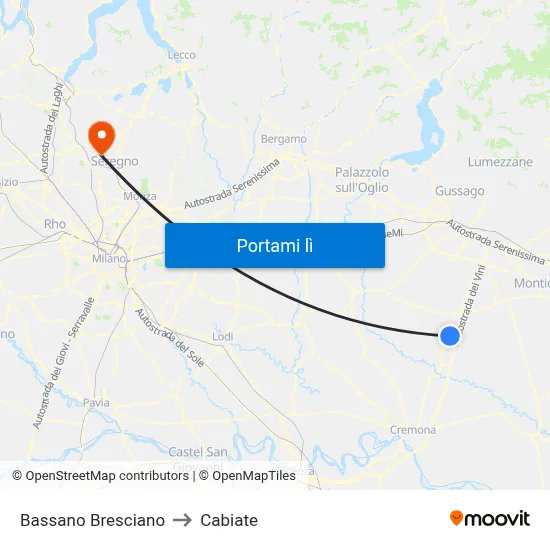 Bassano Bresciano to Cabiate map