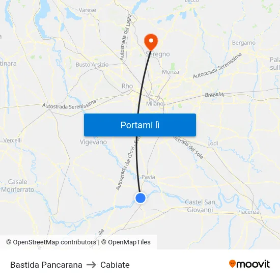 Bastida Pancarana to Cabiate map