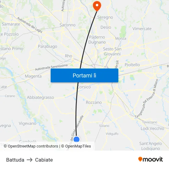 Battuda to Cabiate map