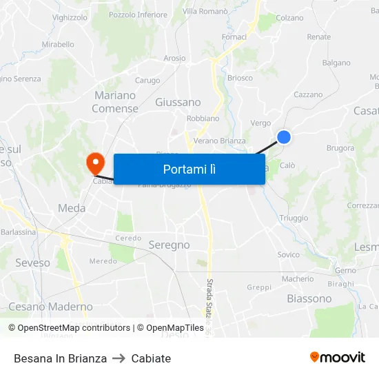 Besana In Brianza to Cabiate map