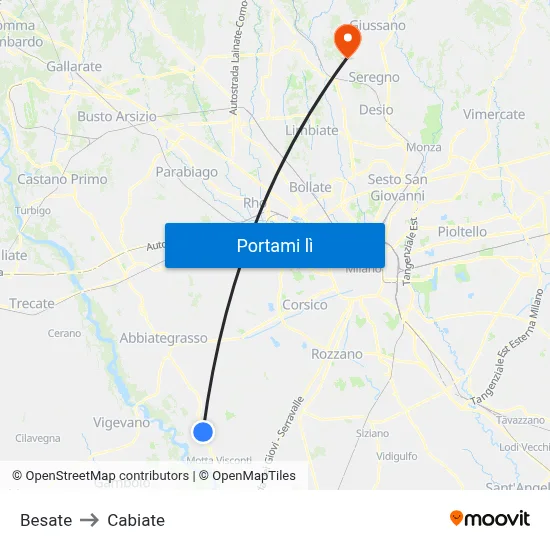 Besate to Cabiate map