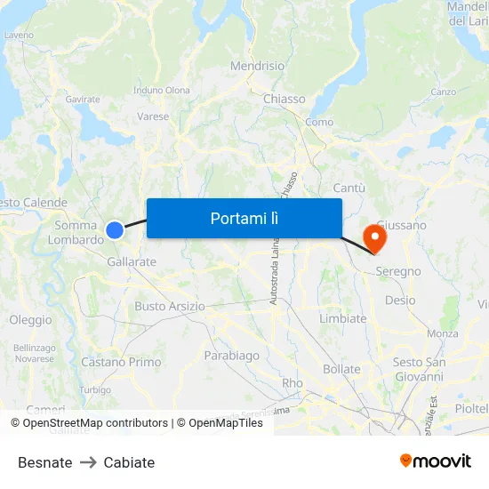 Besnate to Cabiate map