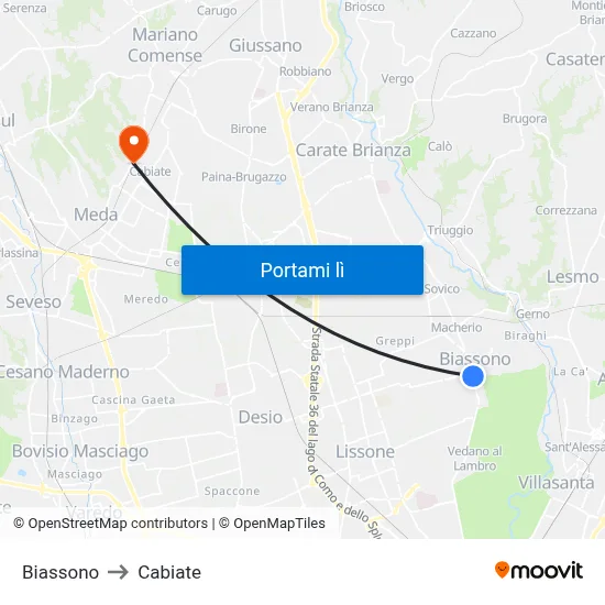Biassono to Cabiate map