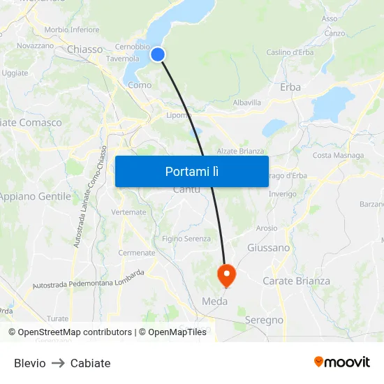 Blevio to Cabiate map