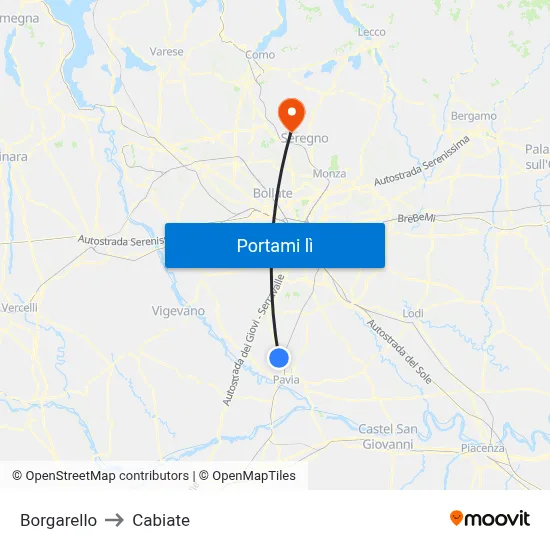 Borgarello to Cabiate map