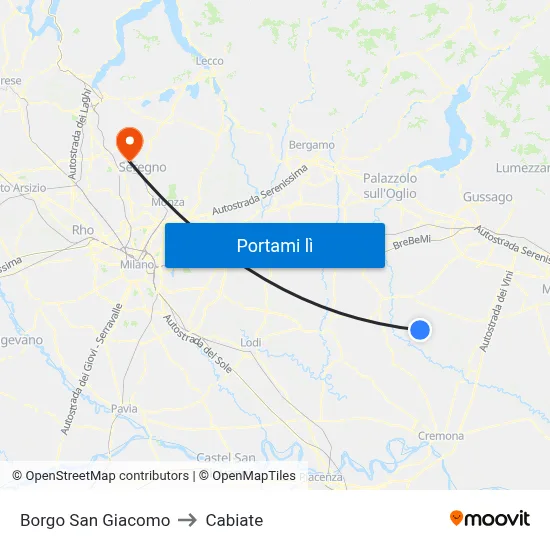 Borgo San Giacomo to Cabiate map