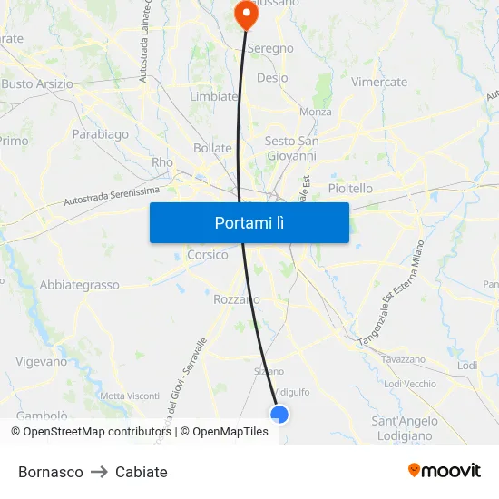 Bornasco to Cabiate map