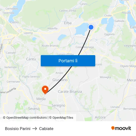 Bosisio Parini to Cabiate map